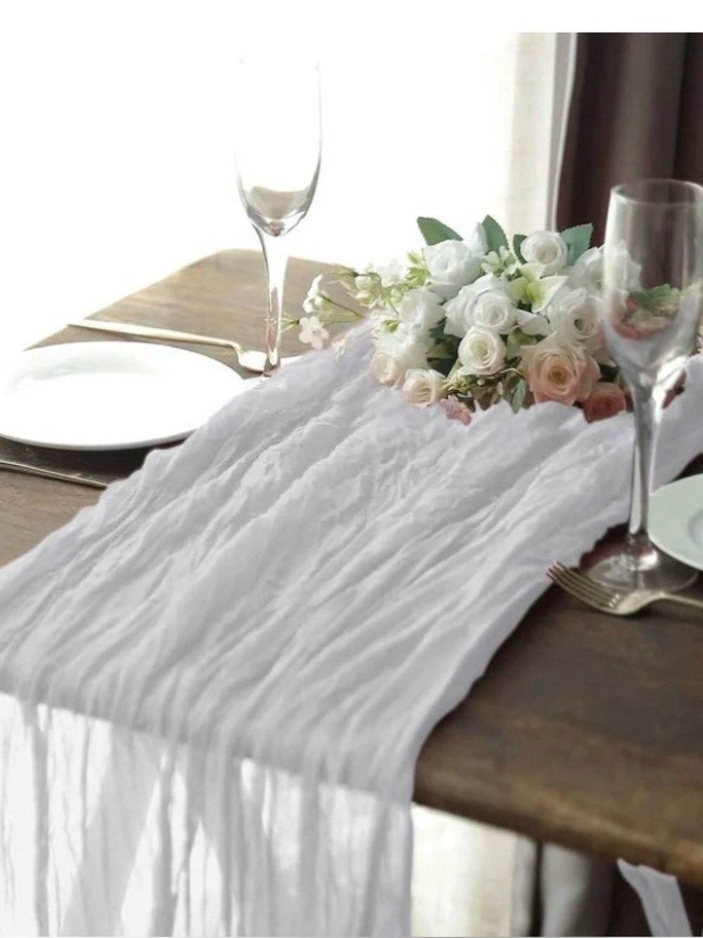 Amazon White Cheesecloth Gauze Table Runner 4 total weddings 💒